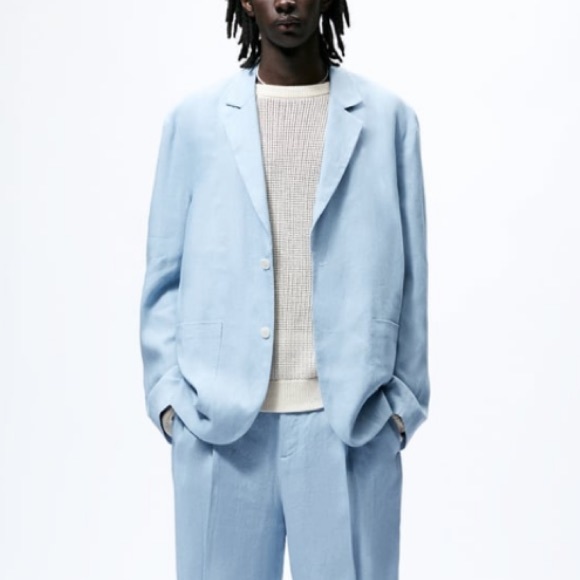 Zara limited edition linen suit jacket light blue NWT